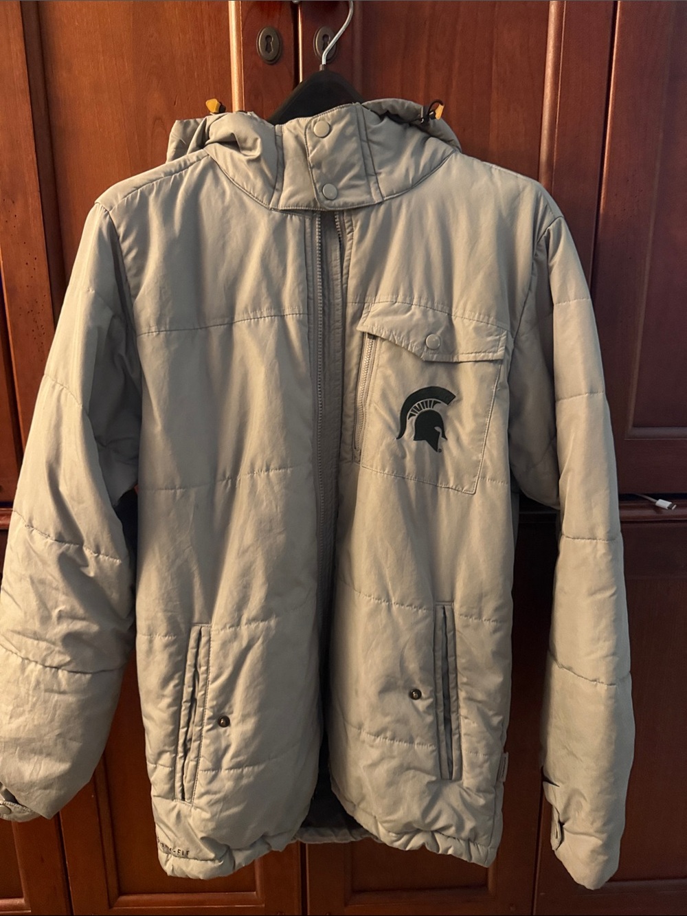 Nike Light Gray Hooded Puffer Jacket with Chest Pocket